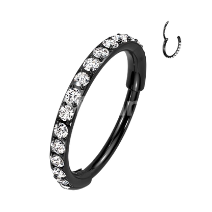 Implant Grade Titanium Hinged Segment Hoop Ring With Outward Facing Pave CZs for the Nose, Ear and More Hoop Ring Skin Metals