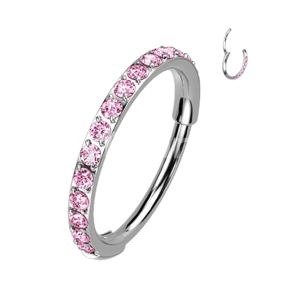 Implant Grade Titanium Hinged Segment Hoop Ring With Outward Facing Pave CZs for the Nose, Ear and More Hoop Ring Skin Metals