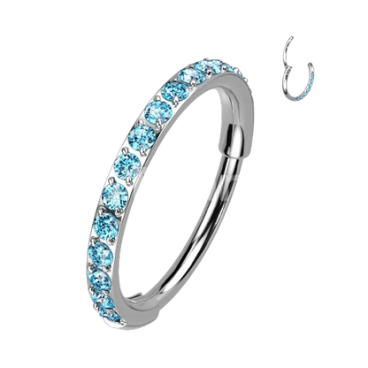 Implant Grade Titanium Hinged Segment Hoop Ring With Outward Facing Pave CZs for the Nose, Ear and More Hoop Ring Skin Metals