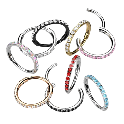 Implant Grade Titanium Hinged Segment Hoop Ring With Outward Facing Pave CZs for the Nose, Ear and More Hoop Ring Skin Metals