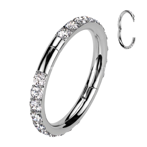 Implant Grade Titanium Half Closure New Secure Hook Hinged Segment Hoop Ring With Outward Facing CNC Set CZ On Both Sides Nose Hoop Impulse Piercings