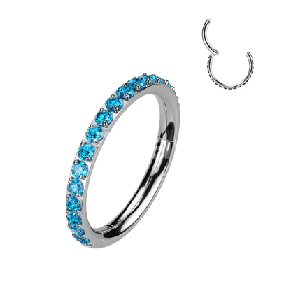 Implant Grade Titanium Hinged Segment Hoop Ring With Outward Facing Pave CNC Set CZ Hoop Ring Skin Metals