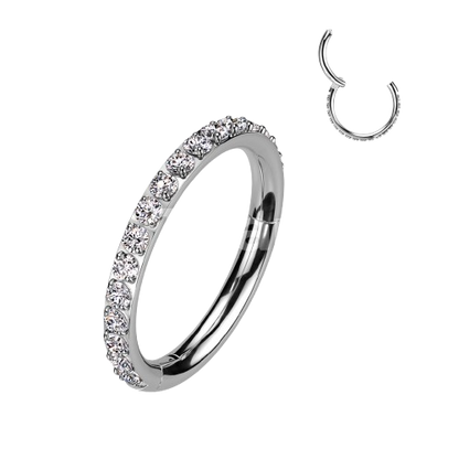 Implant Grade Titanium Hinged Segment Hoop Ring With Outward Facing Pave CNC Set CZ Hoop Ring Skin Metals