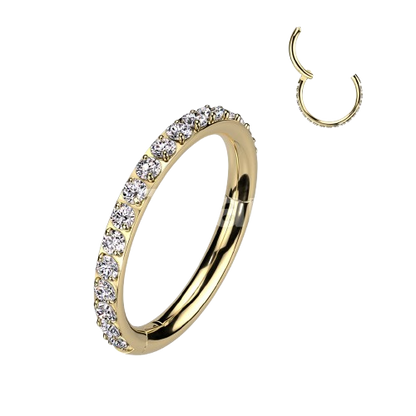 Implant Grade Titanium Hinged Segment Hoop Ring With Outward Facing Pave CNC Set CZ Hoop Ring Skin Metals