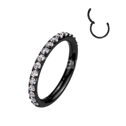Implant Grade Titanium Hinged Segment Hoop Ring With Outward Facing Pave CNC Set CZ Hoop Ring Skin Metals