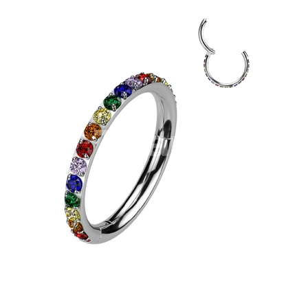 Implant Grade Titanium Hinged Segment Hoop Ring With Outward Facing Pave CNC Set CZ Hoop Ring Skin Metals