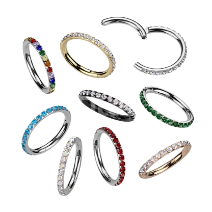 Implant Grade Titanium Hinged Segment Hoop Ring With Outward Facing Pave CNC Set CZ Hoop Ring Skin Metals