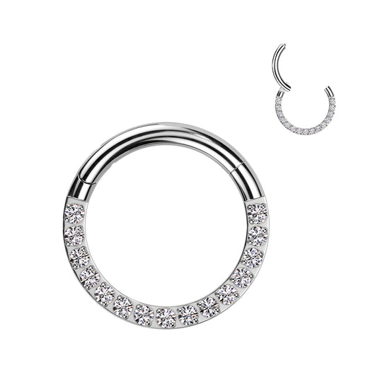 Implant Grade Titanium Hinged Segment Hoop Ring With Forward Facing Pave CNC Set CZ Hoop Ring Impulse Piercings 1/4" (6mm) Clear