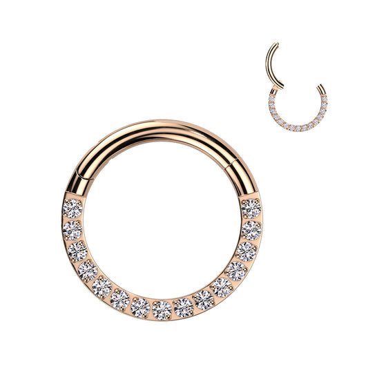 Implant Grade Titanium Hinged Segment Hoop Ring With Forward Facing Pave CNC Set CZ Hoop Ring Impulse Piercings 1/4" (6mm) Gold