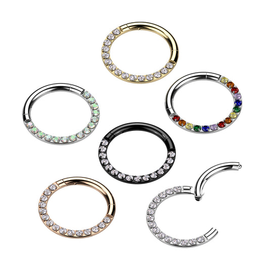 Implant Grade Titanium Hinged Segment Hoop Ring With Forward Facing Pave CNC Set CZ Hoop Ring Impulse Piercings