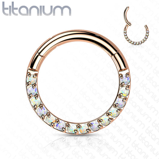 Implant Grade Titanium Hinged Segment Hoop Ring With Forward Facing Pave Opal Front Labret Impulse Piercings