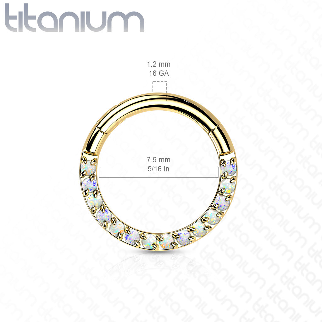 Implant Grade Titanium Hinged Segment Hoop Ring With Forward Facing Pave Opal Front Labret Impulse Piercings