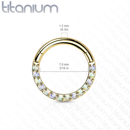 Implant Grade Titanium Hinged Segment Hoop Ring With Forward Facing Pave Opal Front Labret Impulse Piercings