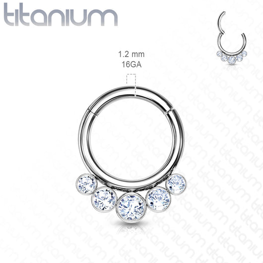 Implant Grade Titanium Hinged Segment Hoop Ring With 3 Bezel Set Forward Facing Crystals Hoop Ring Impulse Piercings 5/16" (8mm)