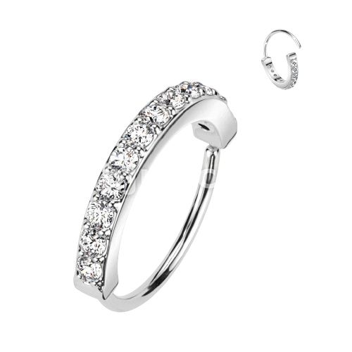 Single Lined Half Circle with Embedded CZ Bendable Hoop Hoop Earring Skin Metals