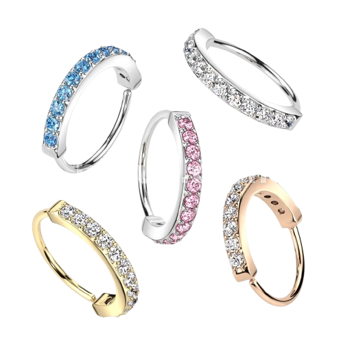 Single Lined Half Circle with Embedded CZ Bendable Hoop Hoop Earring Skin Metals