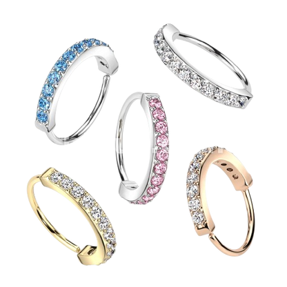Single Lined Half Circle with Embedded CZ Bendable Hoop Hoop Earring Skin Metals
