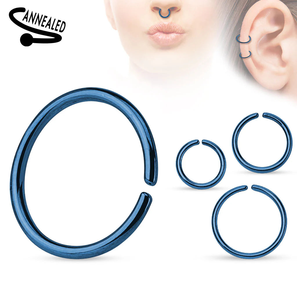 Titanium Anodized over 316L Surgical Steel Annealed and Rounded Ends Cut Rings Septum Ring Skin Metals