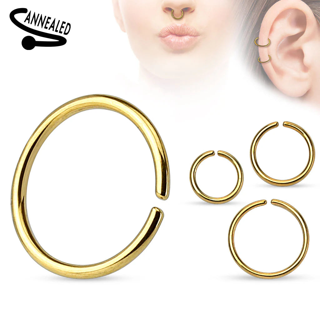 Titanium Anodized over 316L Surgical Steel Annealed and Rounded Ends Cut Rings Septum Ring Skin Metals