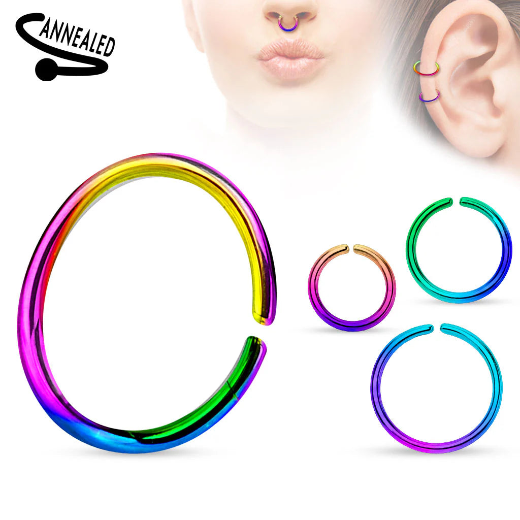 Titanium Anodized over 316L Surgical Steel Annealed and Rounded Ends Cut Rings Septum Ring Skin Metals
