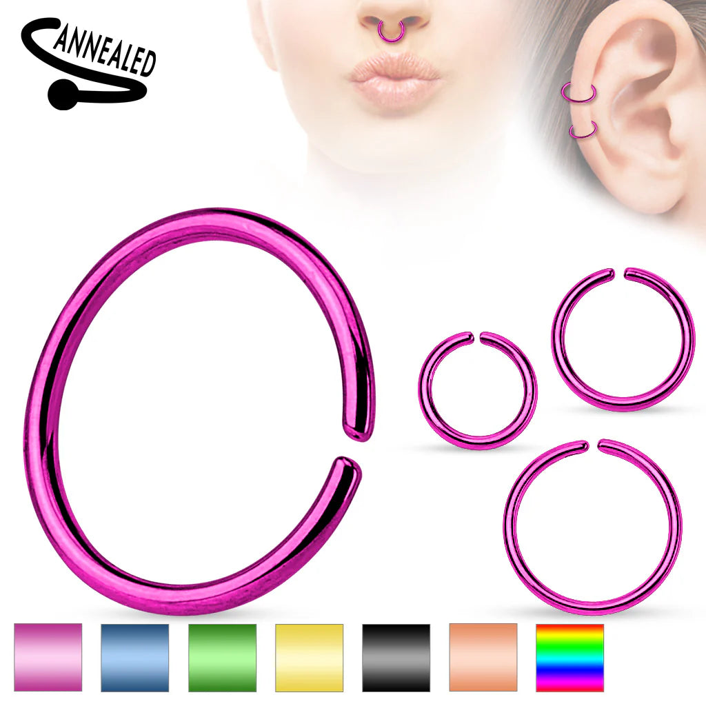 Titanium Anodized over 316L Surgical Steel Annealed and Rounded Ends Cut Rings Septum Ring Skin Metals