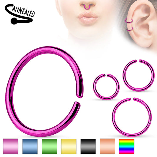 Titanium Anodized over 316L Surgical Steel Annealed and Rounded Ends Cut Rings Septum Ring Skin Metals