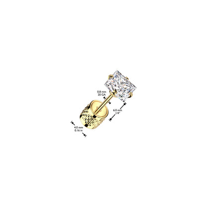Pair of Square Prong Set Clear CZ Top 316L Surgical Steel Earrings With Cylinder Clip Backing Earrings Skin Metals