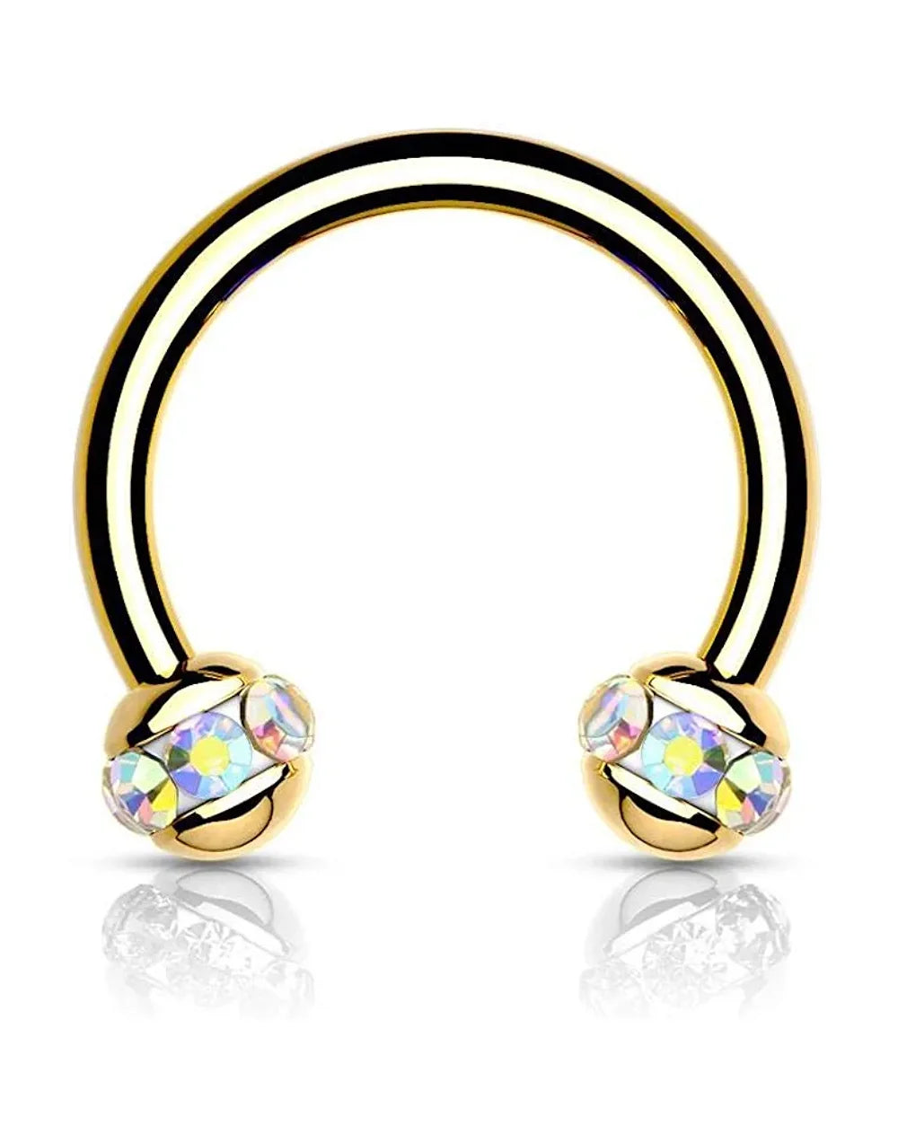 Crystals Paved Around ball Gold PVD Over 316L Surgical Steel Horseshoes for Ear Cartilage, Daith, Eyebrow, Nose Septum and More Horseshoe Skin Metals