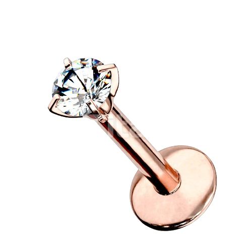 Implant Grade Titanium Internally Threaded Prong Set Round CZ Labret Labret Skin Metals