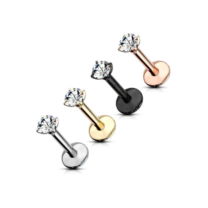 Implant Grade Titanium Internally Threaded Prong Set Round CZ Labret Labret Skin Metals