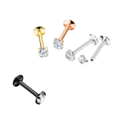 Implant Grade Titanium Internally Threaded Prong Set Round CZ Labret Labret Skin Metals