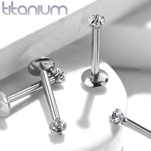 Implant Grade Titanium Internally Threaded Prong Set Square CZ Labret Labret Impulse Piercings