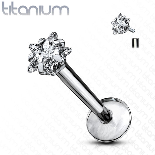 Implant Grade Titanium Internally Threaded Prong Set Star CZ Labret Labret Impulse Piercings