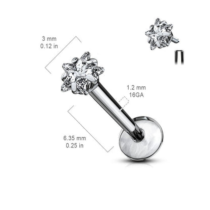 Implant Grade Titanium Internally Threaded Prong Set Star CZ Labret Labret Impulse Piercings