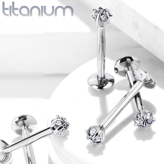 Implant Grade Titanium Internally Threaded Prong Set Star CZ Labret Labret Impulse Piercings