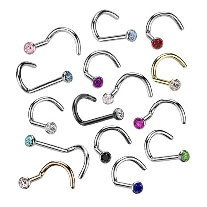 Implant Grade Titanium Press Fit CZ Nose Screw Nose Ring Skin Metals