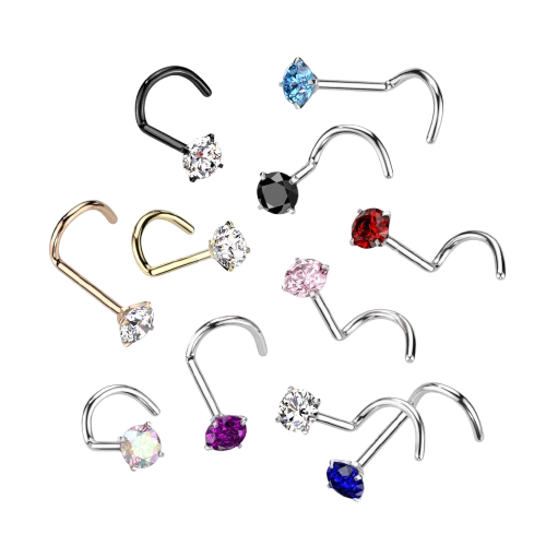 Implant Grade Titanium Prong Set CZ Nose Screw Nose Ring Skin Metals