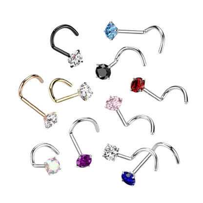 Implant Grade Titanium Prong Set CZ Nose Screw Nose Ring Skin Metals