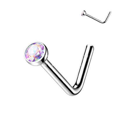 Implant Grade Titanium L Bend Nose Stud With Micro Press Fit Jewel Nose Ring Skin Metals