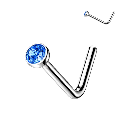 Implant Grade Titanium L Bend Nose Stud With Micro Press Fit Jewel Nose Ring Skin Metals
