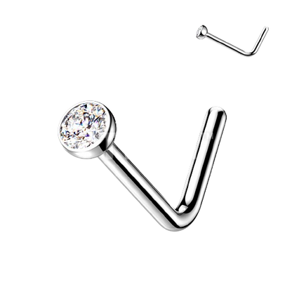 Implant Grade Titanium L Bend Nose Stud With Micro Press Fit Jewel Nose Ring Skin Metals