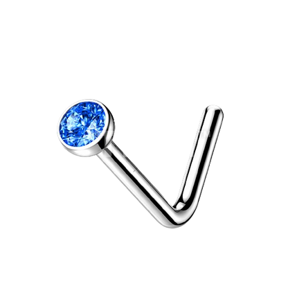 Implant Grade Titanium L Bend Nose Stud With Micro Press Fit Jewel Nose Ring Skin Metals