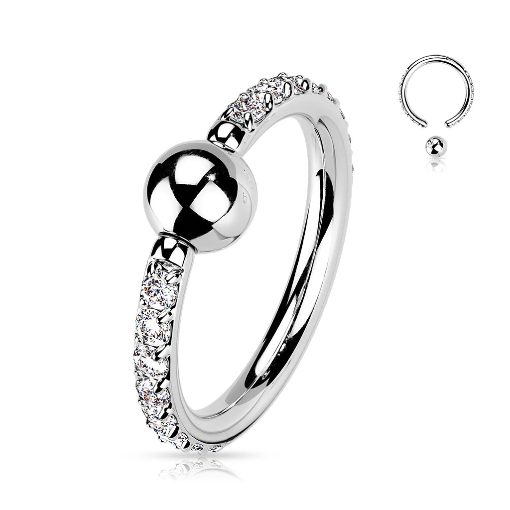 Titanium Outward Facing Pave CZ Sides Captive Bead Ring Captive Bead Impulse Piercings 16GA Length: 10mm Clear