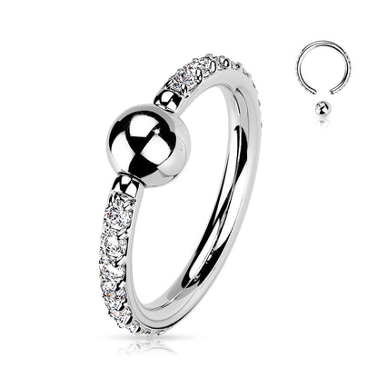 Titanium Outward Facing Pave CZ Sides Captive Bead Ring Captive Bead Impulse Piercings 16GA Length: 10mm Clear