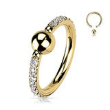 Titanium Outward Facing Pave CZ Sides Captive Bead Ring Captive Bead Impulse Piercings 16GA Length: 10mm Gold