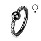 Titanium Outward Facing Pave CZ Sides Captive Bead Ring Captive Bead Impulse Piercings 16GA Length: 10mm Black