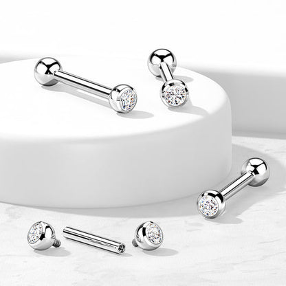 Implant Grade Titanium Internally Threaded Cartilage Barbell With CZ Bezel Set Ball Ends Cartilage Impulse Piercings