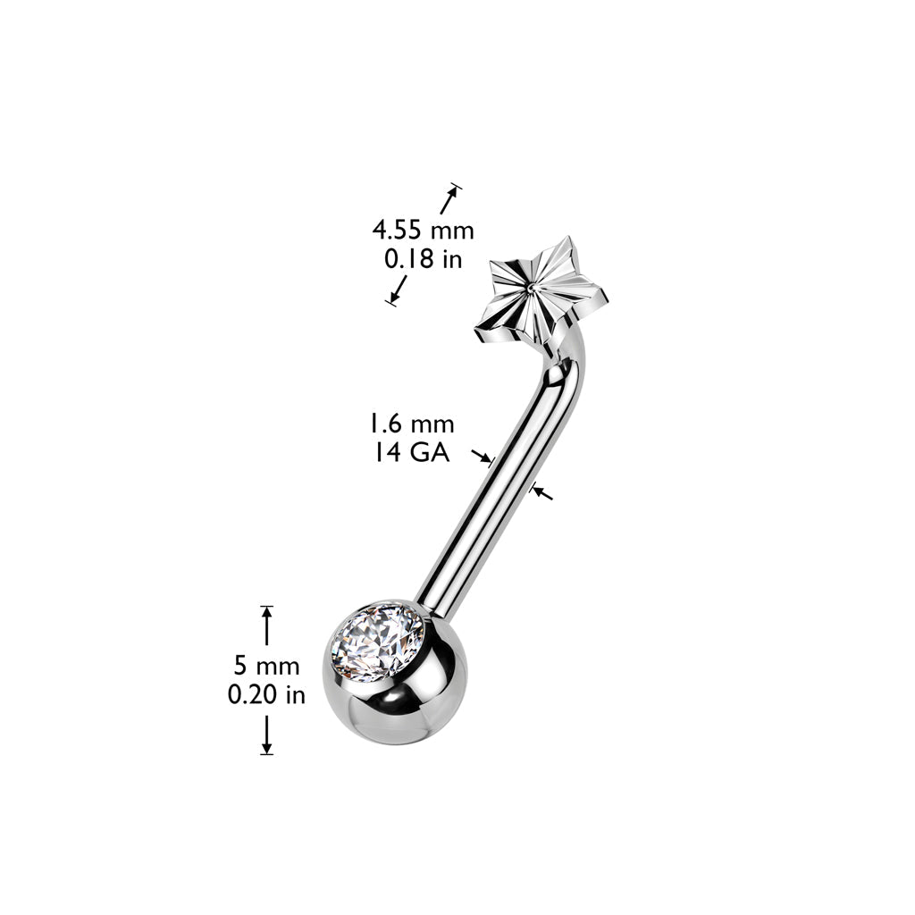 Implant Grade Titanium Internally Threaded L Bent Christina Piercing Jewelry With Star Diamond Cut Top and Pressed Fit Gem End Barbell Impulse Piercings