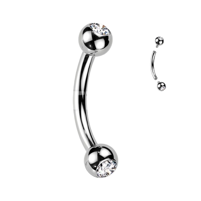 Implant Grade Titanium Internally Threaded Curved Barbell With Jeweled Balls Barbell Skin Metals