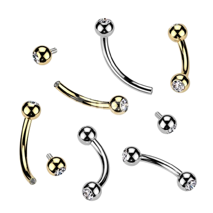 Implant Grade Titanium Internally Threaded Curved Barbell With Jeweled Balls Barbell Skin Metals
